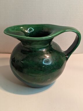 Vintage Pottery Jade Green Pitcher Good Condition. Very Heavy.